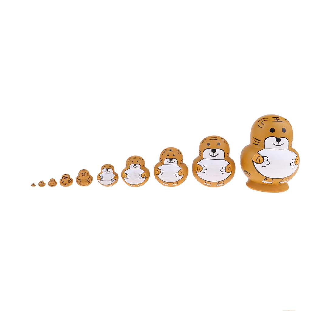 10 Pieces Delicate Wooden Tiger Russian Nesting Dolls Matryoshka Home Decor Matryoshka Dolls Stacking Dolls
