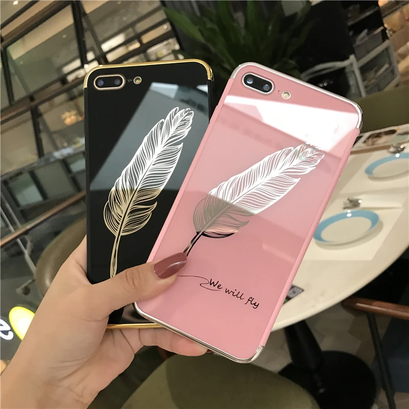 

Beautiful swan brush Drop Mirror we will fly cover for iphone X XS Max XR 6 6S 7 8 Plus fashion luxury feather phone Cases