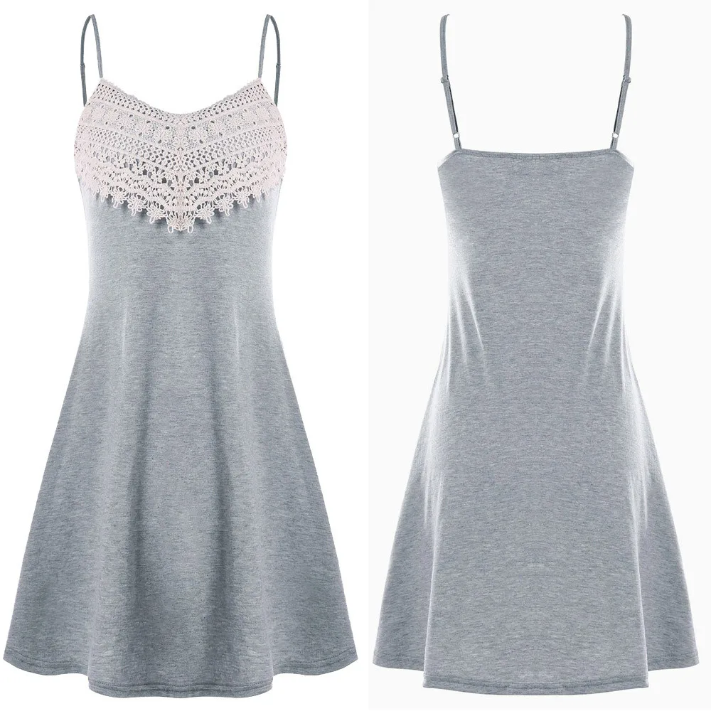 

Summer Bohemian Style Ladies Party Backless Mini Slip Dress Woman Crochet Lace V-Neck Dress Camisole Sleeveless Dress 2020