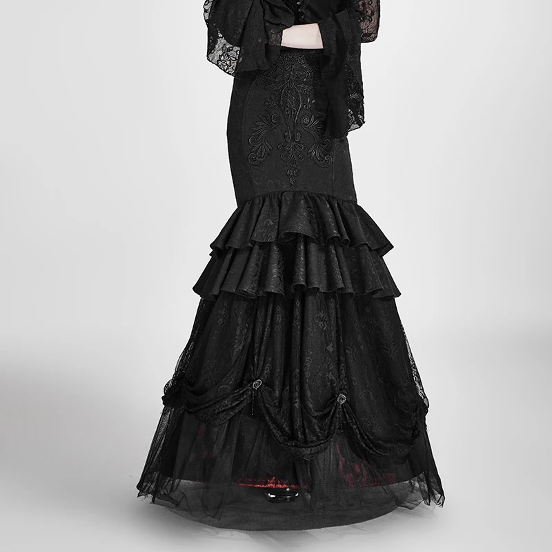 Steampunk Detachable Two Wear Gothic Skirt for Women Black Embroidery