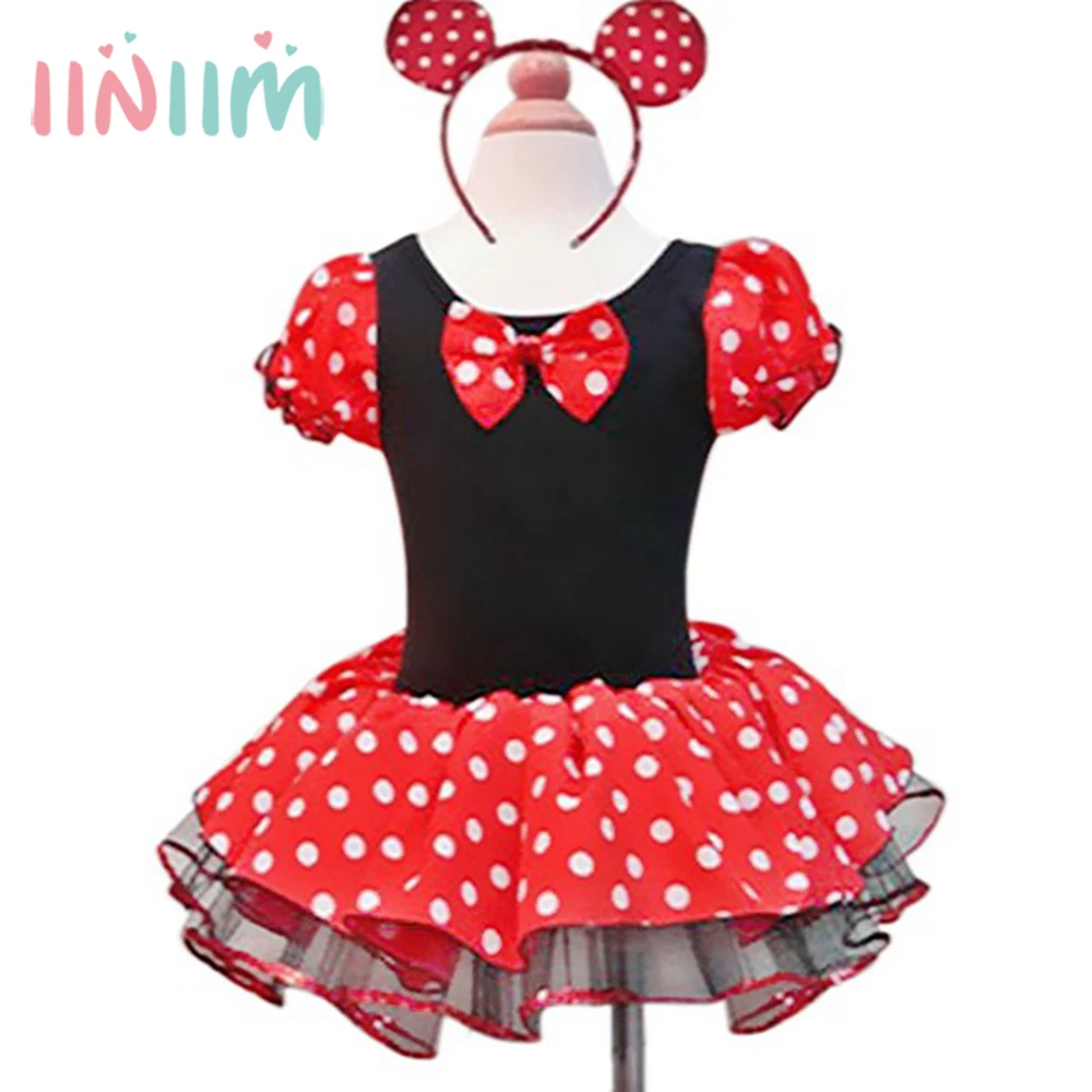 

Girls Costume Cosplay Clothes Summer Formal Fun White Dot Red Dress Mini Ballet Tutu Dress+Ear Kids Children's Party Dance Dress