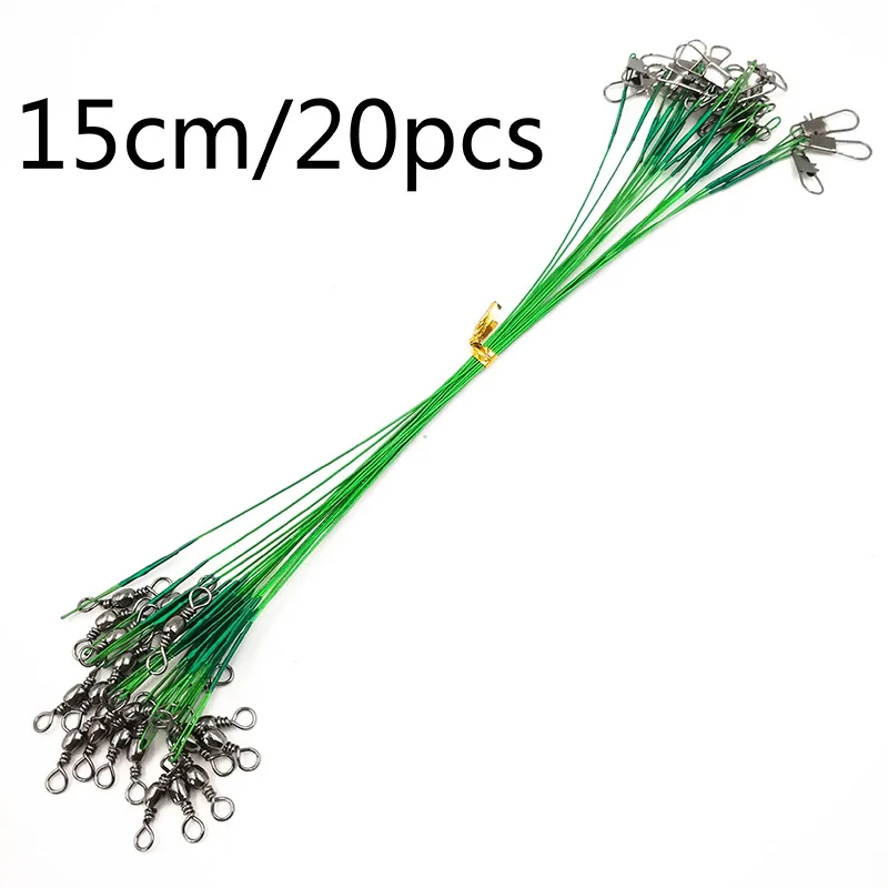 20pcs Fishing Lure Trace Wire Leader line Swivel Tackle Spinner Shark 15-30cm Bu