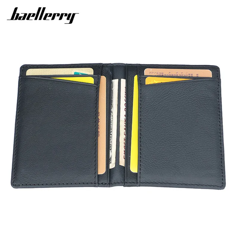 Baellerry Brand 100% Cow Genuine Leather Small Card Wallet Men Solid Casual ID Card Case Purse Male Credit Card Holder