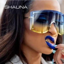 SHAUNA Ins Популярные негабаритные цельные очки без оправы, женские модные ветрозащитные солнцезащитные очки с градиентом