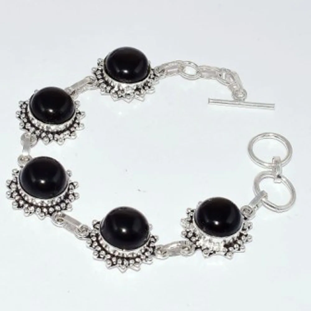 

Black Onyx Silver Overlay on Copper Bracelet , 20 cm, B3484