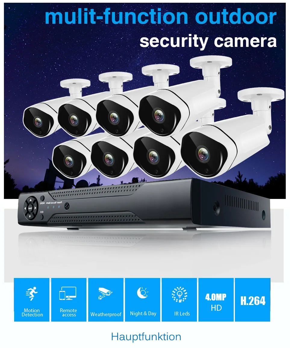 4MP DVR домашняя система, система камеры безопасности, 4MP Внутренняя/наружная Камера Безопасности s, обнаружение движения, смартфон и ПК Легкий Удаленный доступ