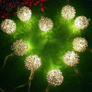 

Folk Style Gold Silver Wire Small Ball Lights Christmas Tree Pendant Gift Festival Wedding Party Hanging Ornament Room Decor