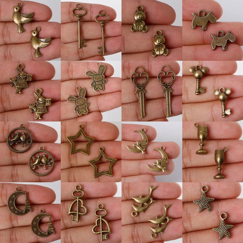 

8pcs/lot Ancient Bronze Mixed Type Pendant Zinc Alloy Earrings Jewelry Multiple Styles Making DIY Jewelry Accessories