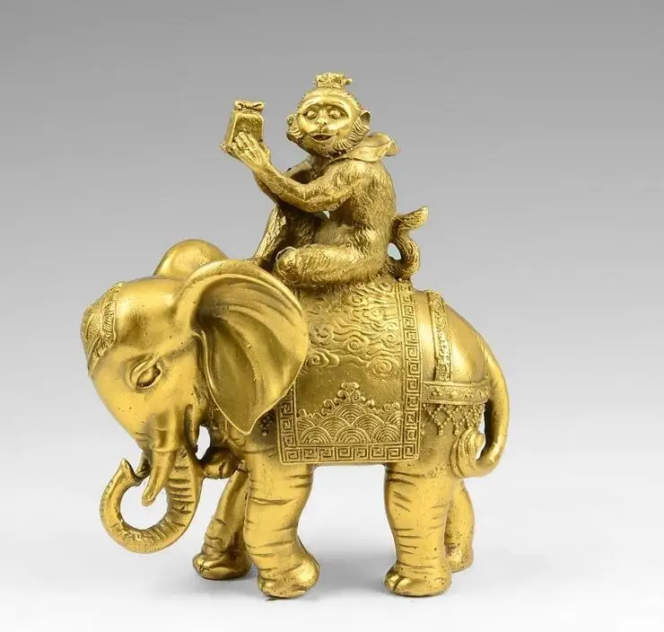 8 China Brass Copper Auspicious Monkey Ride Elephant Decoration Statue