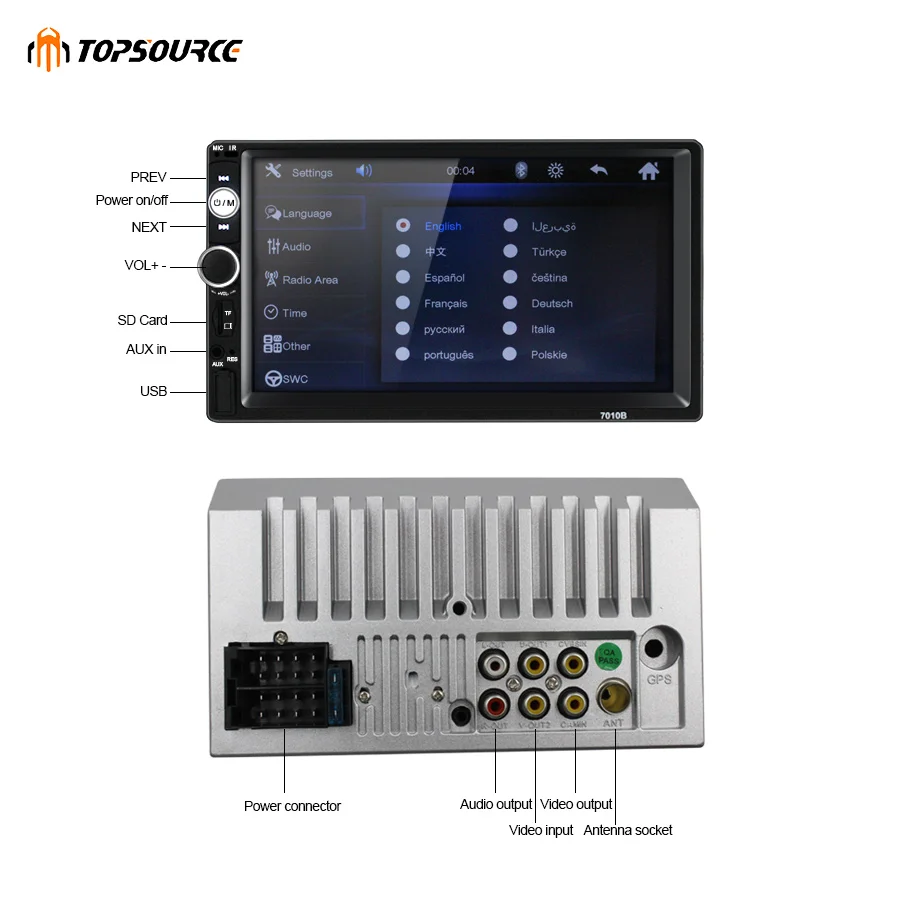 TOPSOURCE 7010B General 2 Din автомагнитола MP5 7 дюймов HD сенсорный экран Аудио мультимедийный плеер Поддержка Bluetooth USB