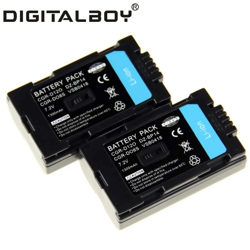 2шт 7.2V 1300мАч CGR-D120 CGR-D08S CGR-D08R Li-ion аккумулятор для камеры Panasonic DZ-BP14 VSB0418 | Электроника