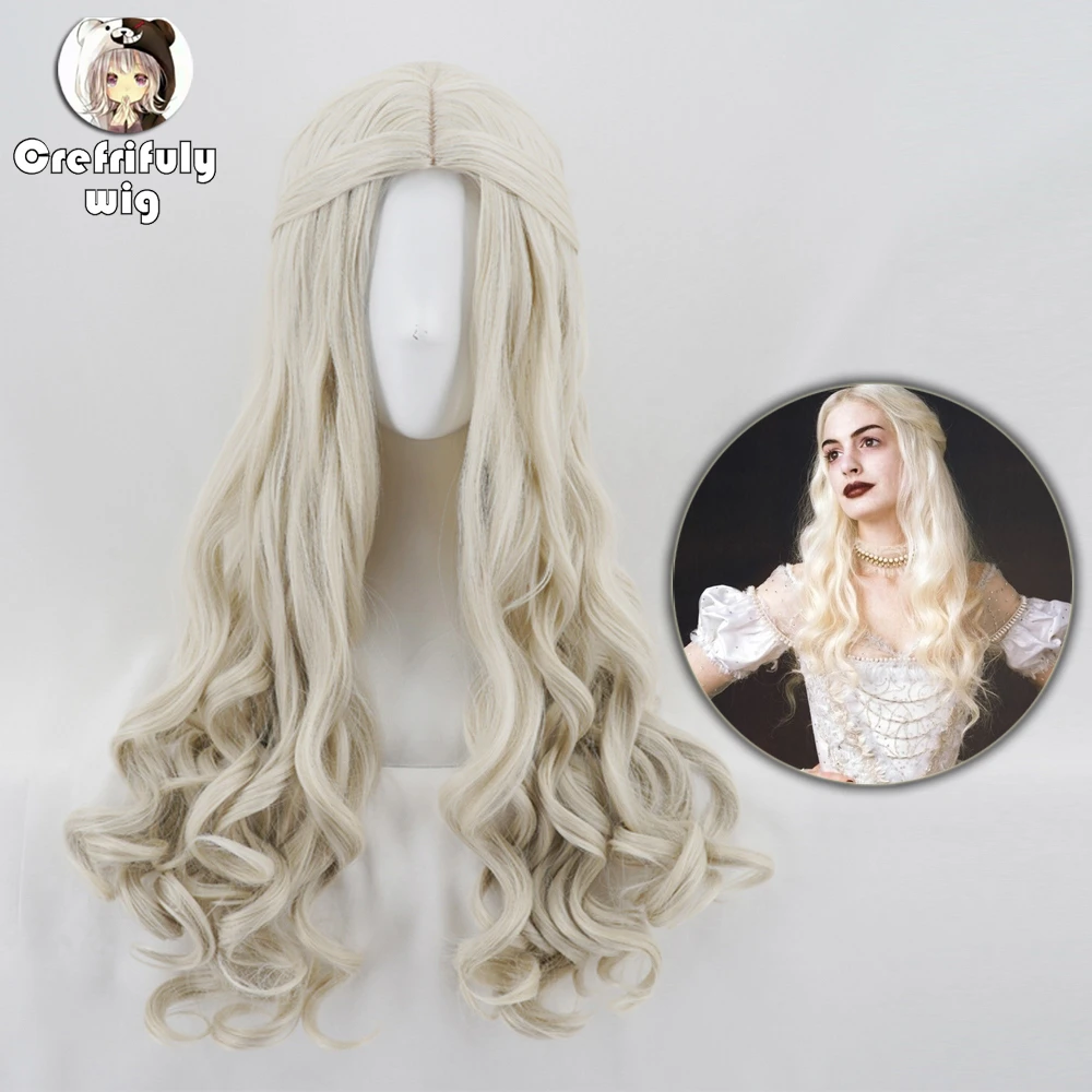 不思議の国のアリス2-合成コスプレウィッグ,耐熱繊維,長い波状のブロンドの髪,ハロウィーンの衣装,白,女王
