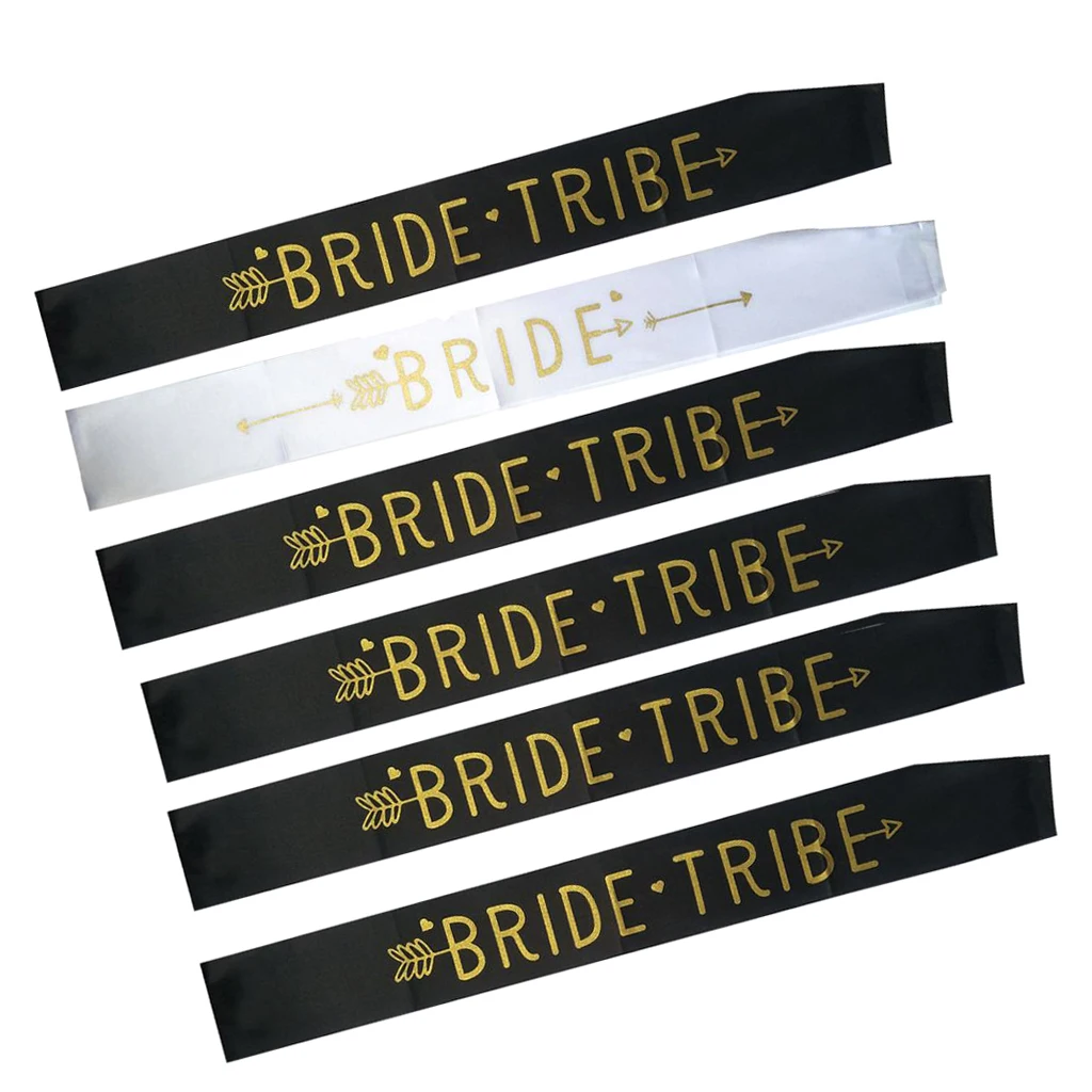6/set White & Black Bride Tribe Sashes for Hen Party Bridal Shower Birthday bachelorette Hen Wedding Parties DIY Decorations