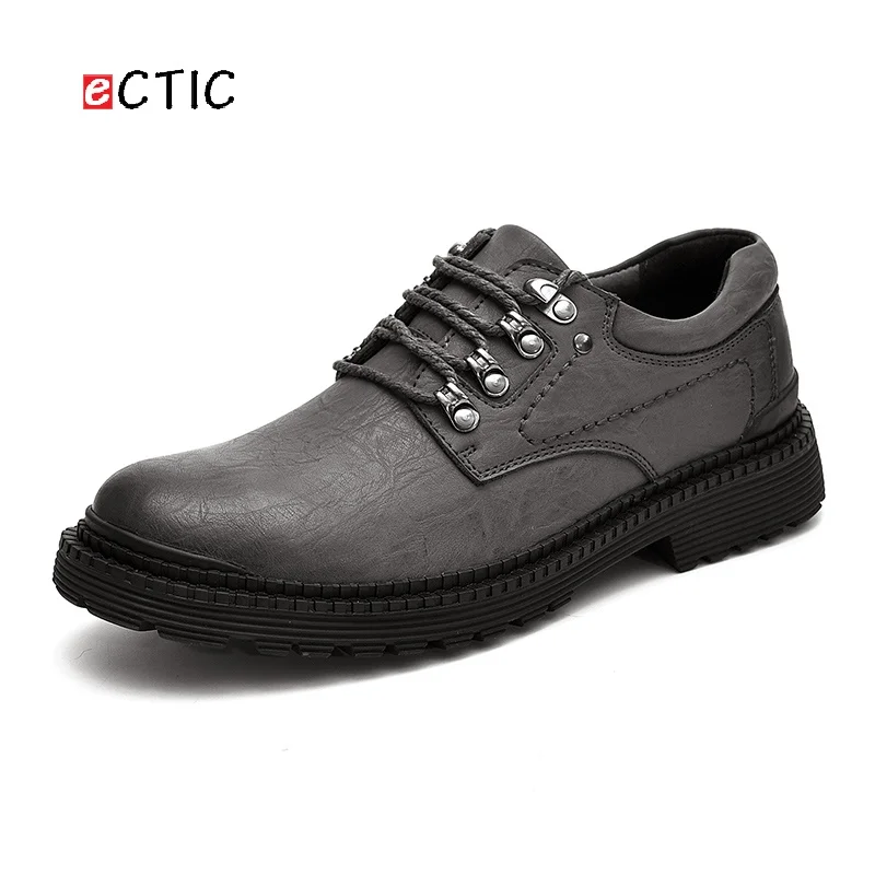 

Ectic Retro Winter Men Work Boots Low Cut Cowboy Vintage Natural Leather Shoes Steampunk Design Dropshipping