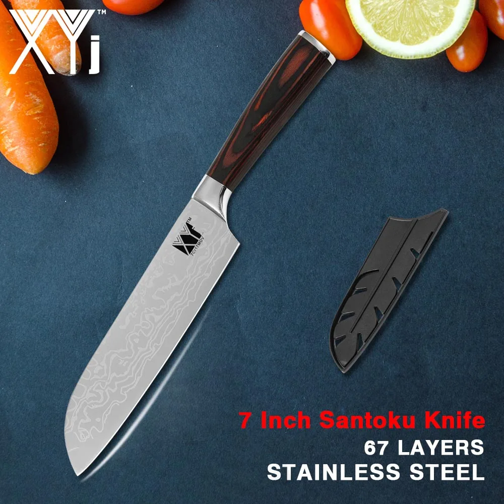 XYj японский Santoku кухонный нож поварские ножи 7Cr17mov Нож из нержавеющей стали нож для резки мяса лосося овощные Ножи Инструмент для приготовления пищи - Цвет: D 7 inch Santoku