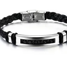 Высокое качество N766 новые ювелирные изделия из искусственной кожи браслет из нержавеющей стали для мужчин Рождественский подарок серебро