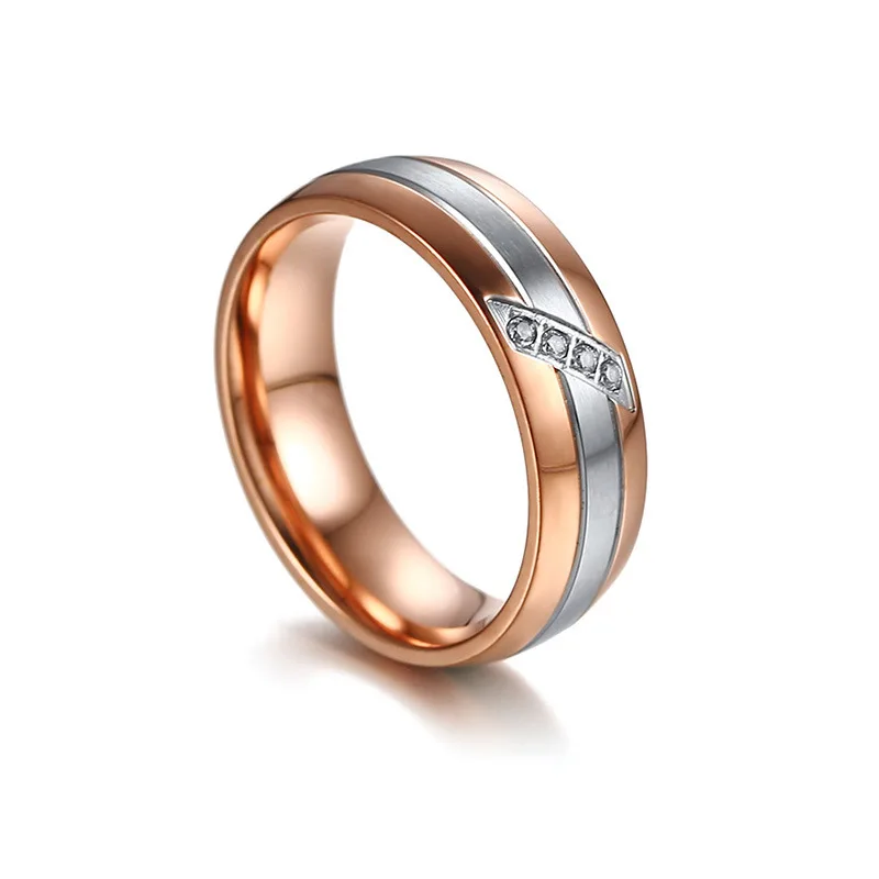 Rose Gold Color Wedding Rings for Men Women Stainless Steel Couple Ring with Zircons Stone Romantic Style Bridal Jewelry Bijoux