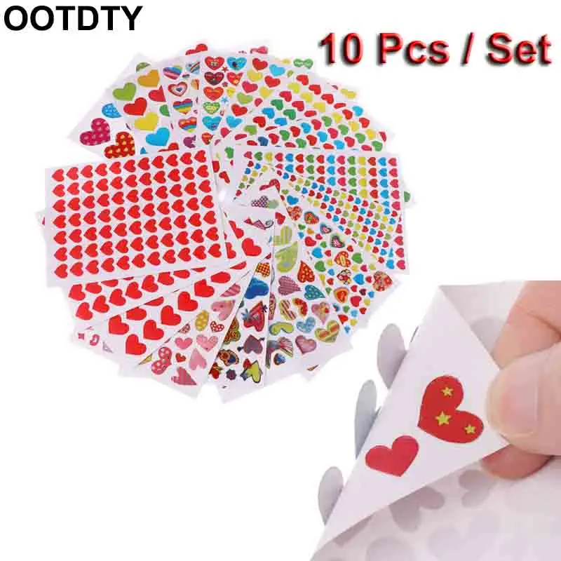 

10 Sheets Heart Stickers Love Decorative Sticker Kids Envelopes Cards Craft Scrapbooking Party Favors Prize Class Rewards Award