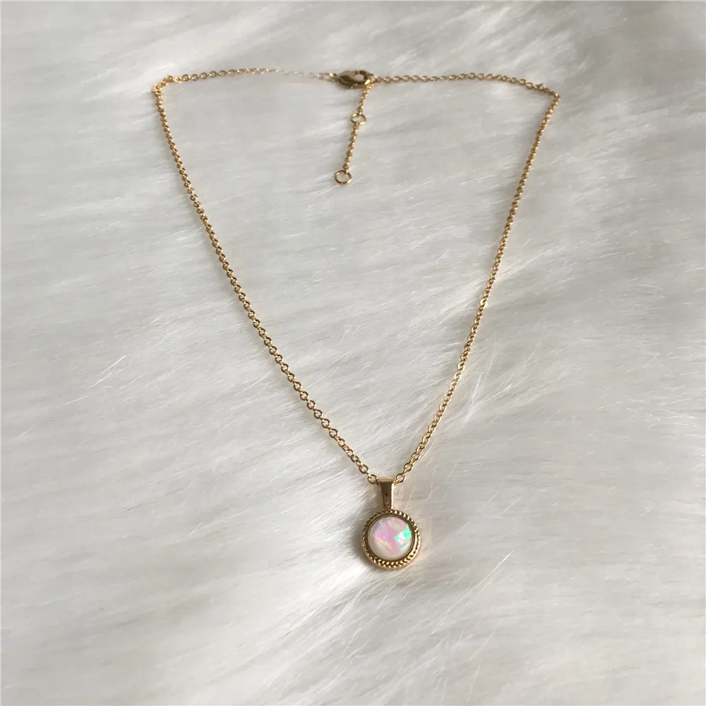 

TRENDY NECKLACE GOLD COLOR PLATING SMALL PINK STONE PENDANT NECKLACE FOR WOMEN GIRL