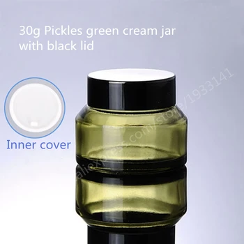 

Free shipping 10pcs 30G Pickles Green Glass Cream glass jar oblique shoulder cream bottles packaging travel cosmetics bottles