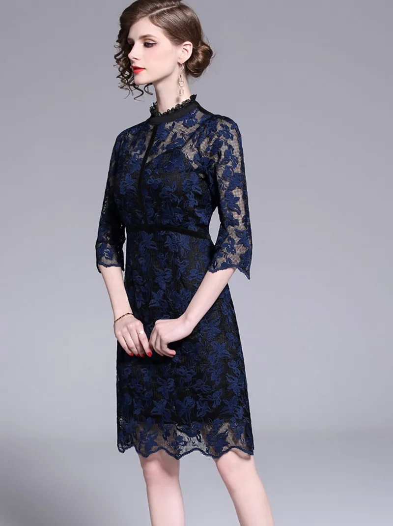 New Elegant Patchwork Lace Party Dress Women Office Casual Sexy Slim Embroidery Dress Summer Evening Party Vestidos