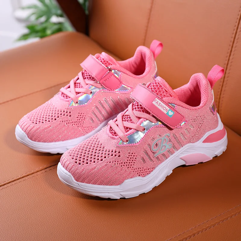 

Trend 2019 Youth Sneakers For Girls Soft Sole School Girls Casual Shoe Pink Black Teenage Running Shoes knitting Kids Sport Shoe