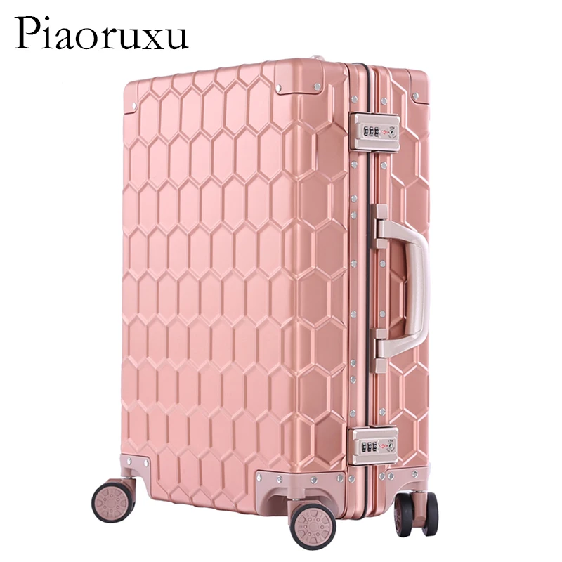 Piaoruxu2" 26" 2" Алюминиевый Магниевый сплав багаж на колёсиках мужской деловой костюм на колесиках чехол металлический дорожный Чехол для женщин розовый - Цвет: Rose gold