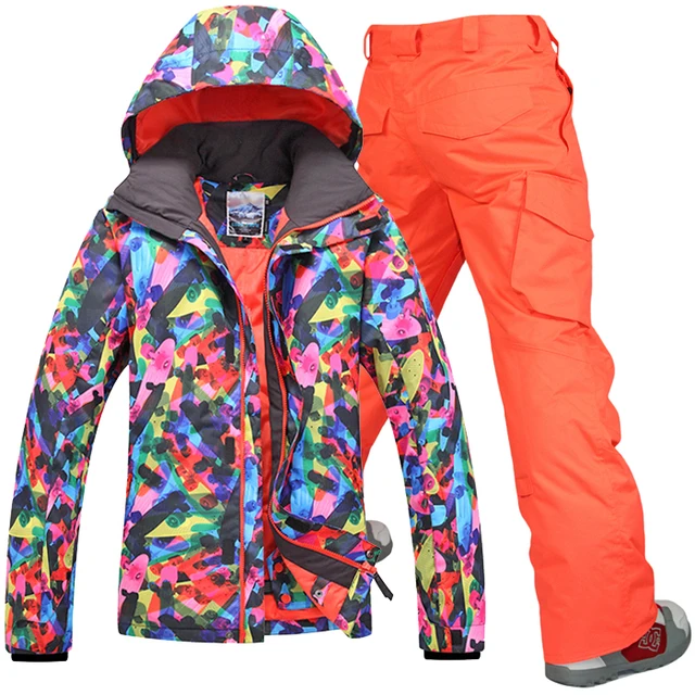 2014 Gsou snow men's ski suit set mens colorful ski jacket and orange