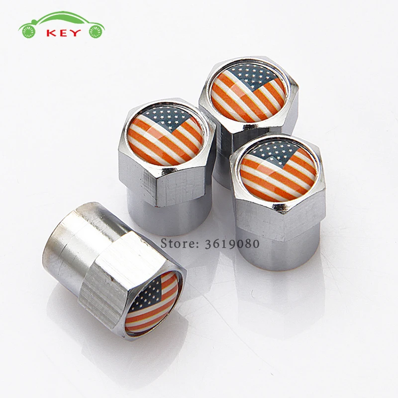 Metal Car Tire Stem Valve Caps Flag of The USA Wheel Air Covers for