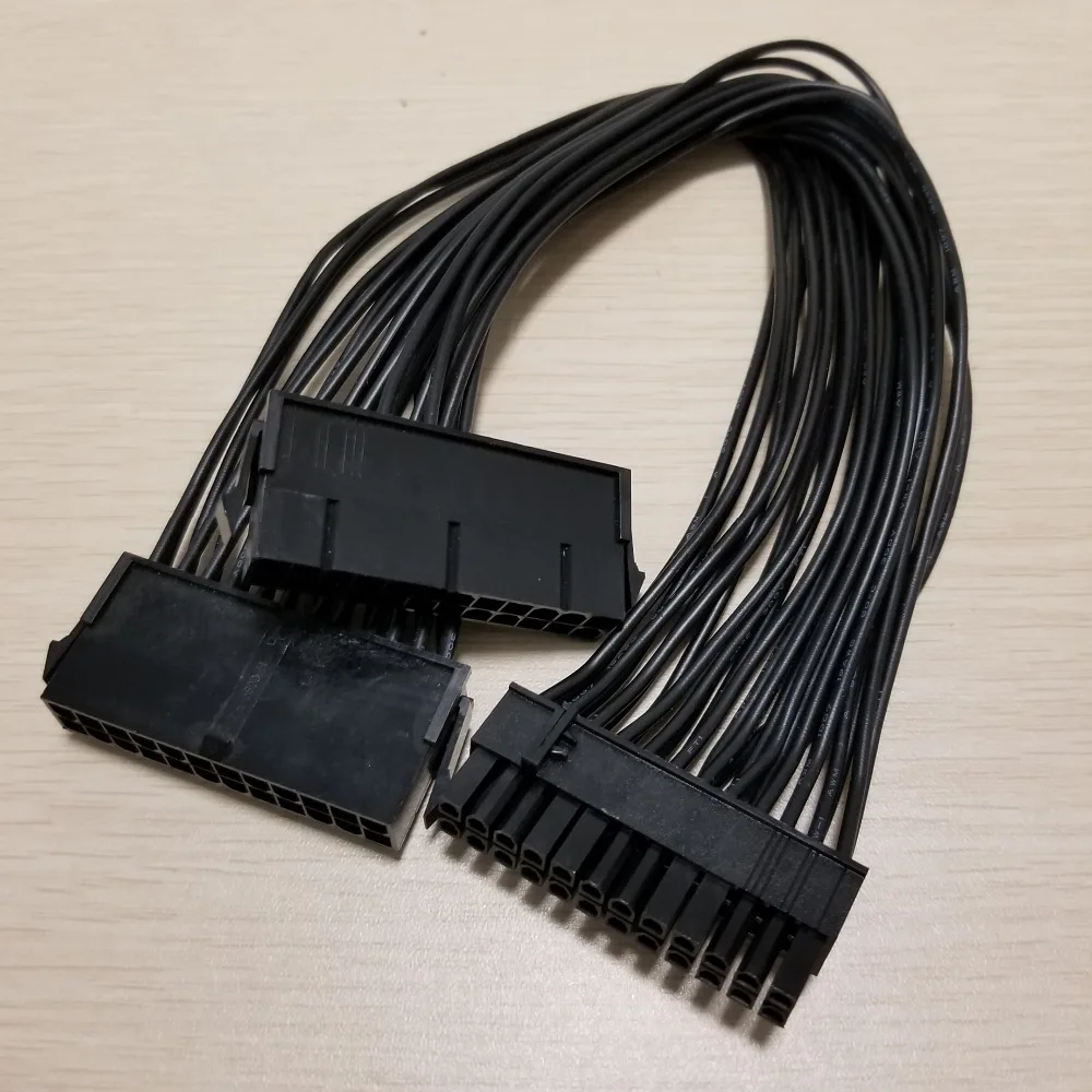 Dual PSU Power Supply 24Pin Motherboard Female Adapter to 24Pin Male