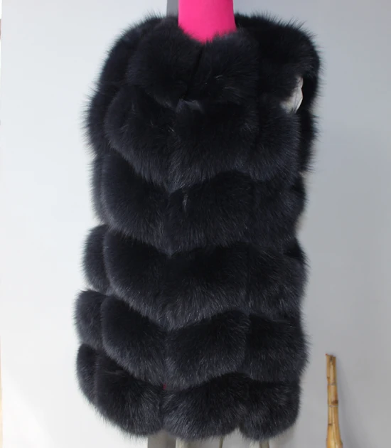 Linhaoshengyue 73 см длинные Высокое качество меха лисы Жилет натуральным лисьим мехом женские жилет - Цвет: dark gray