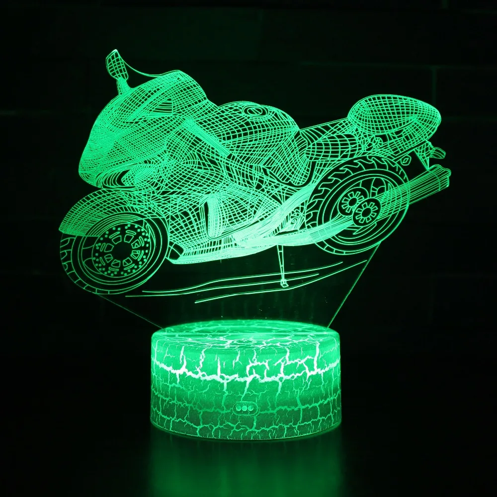 Гоночный мото мотоцикл 7 Светодиодная лампа меняющая цвет 3D иллюзия визуальный Ночной свет креативная Спальня украшение свет Новинка лампа подарок
