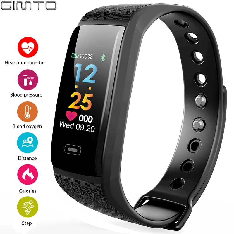 Online GIMTO inteligente electrónica deporte reloj hombres LED cardíaca sangre presión oxígeno podómetro impermeable relojes para hombre marca de lujo