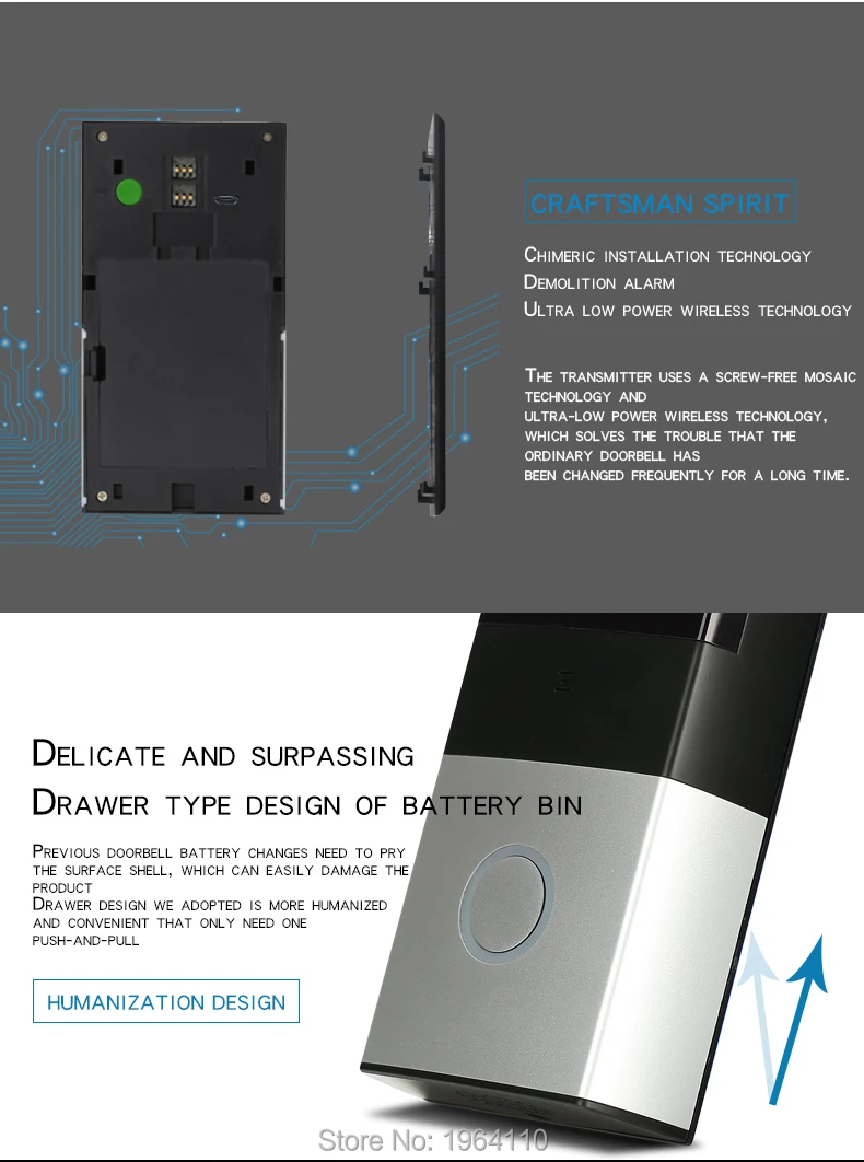 Wireless Visible TalkBack Doorbell with 720P Camera & PIR Sensor & One-Button WIFI Connection & Dingdong Ring & Free Mobile APP_F5