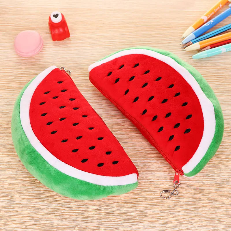 Watermelon Pencil Case Cute Fruit Kawaii Plush Large Capacity Pencil Bag Cosmetics Case For Kids Gift School Suppli Stationery pencil cases