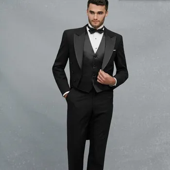 

New men suits tuxedo black mens wedding suits tailcoat lapel groom groomsman feast occasion men suit 2017 (jacket+vest+pants)