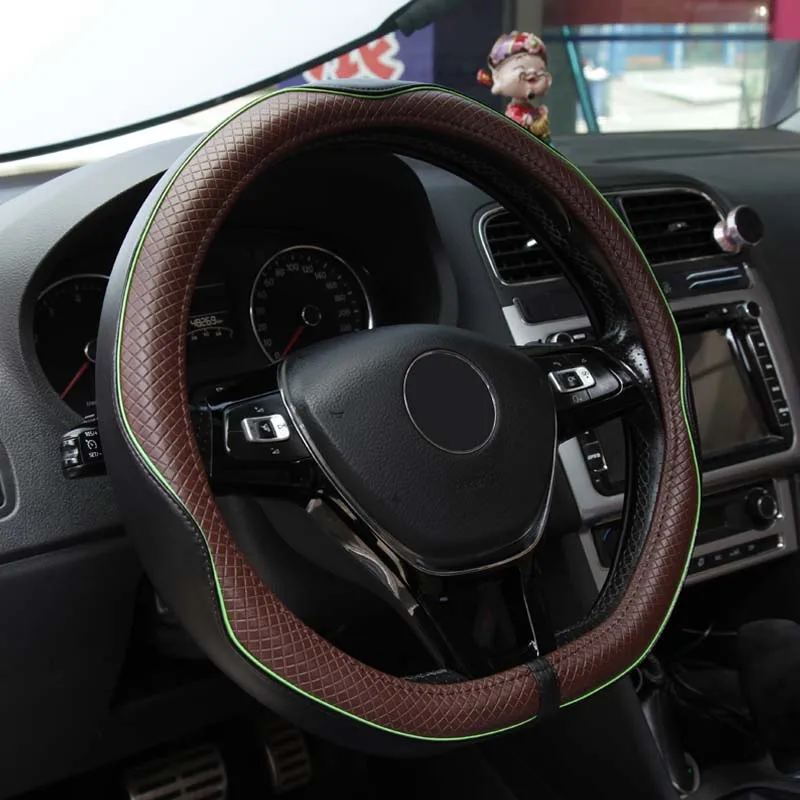 D Shaped Car Steering Wheel Cover Genuine Leather Steering Wheel Hubs