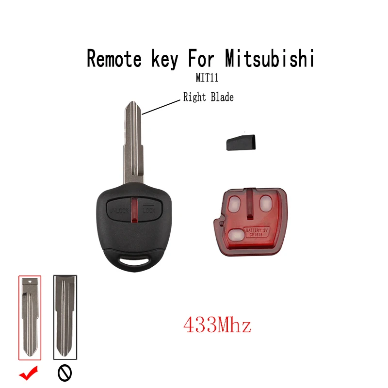 Buy 2 Buttons 433Mhz Car Remote key Transponder Chip