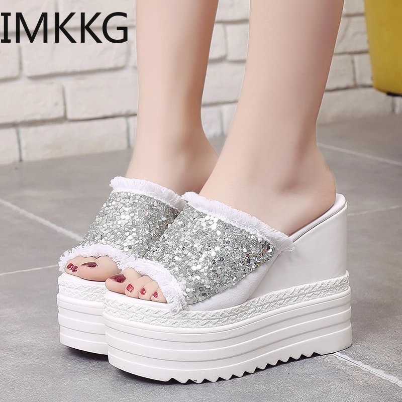 

Women Sandals Summer Rhinestone Leisure Shoes Women Platform Wedges Fish Mouth Gladiator Sandals Thick Bottom Slippers S80056
