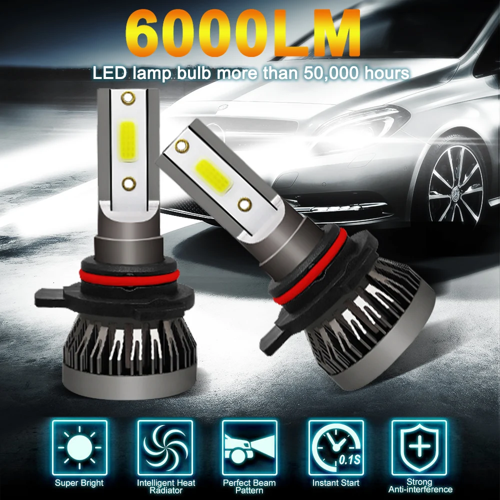 

2pcs Mini Car Headlight 6000LM Lamp H7 H8 H11 LED Bulbs H1 H4 HB2 LED 9005 HB3 9006 6000k Headlamps Fog Light 12V LED Lamp 36W