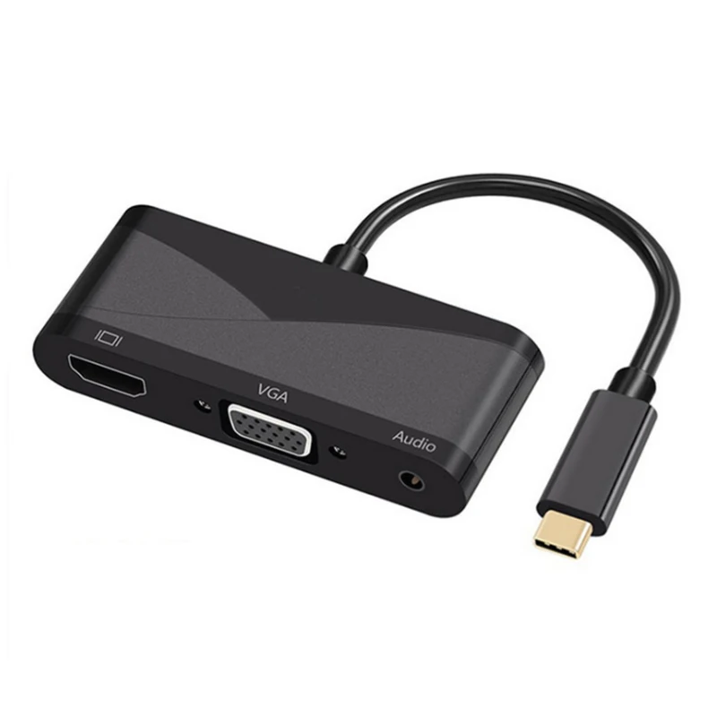 

USB C Type C to HDMI VGA 3.5mm Audio Adapter 3 in 1 USB 3.1 USB-C Converter Cable for Laptop Macbook chromebook toTV projector