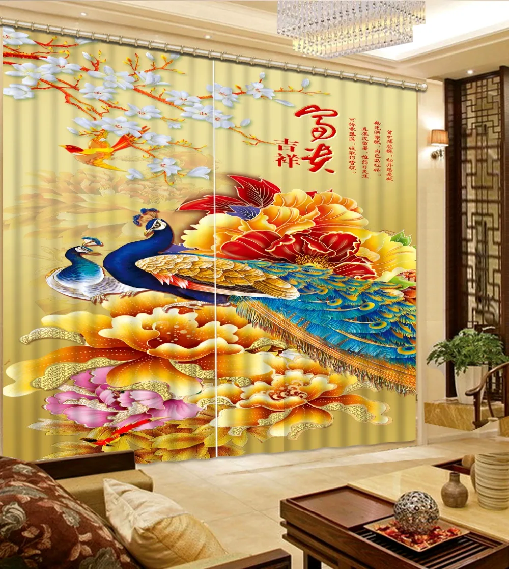 

luxury curtains custom modern-bedroom-curtains Peacock window curtain living room cortinas blackout