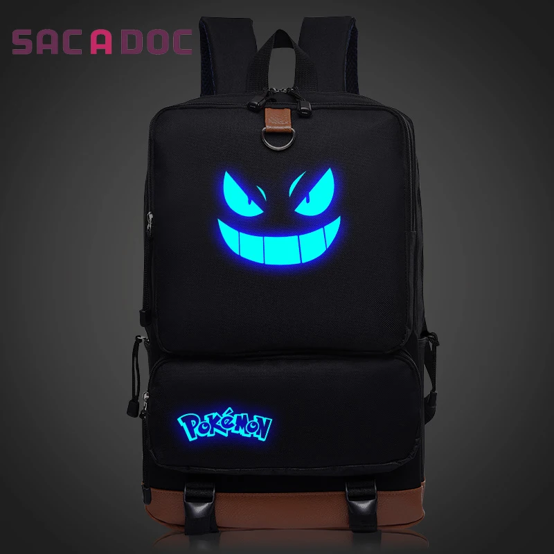 

Anime Pokemon Oxford Backpack Men Laptop Bag Pokemon Gengar Printing Luminous Backpack Large Capacity Student School Bag