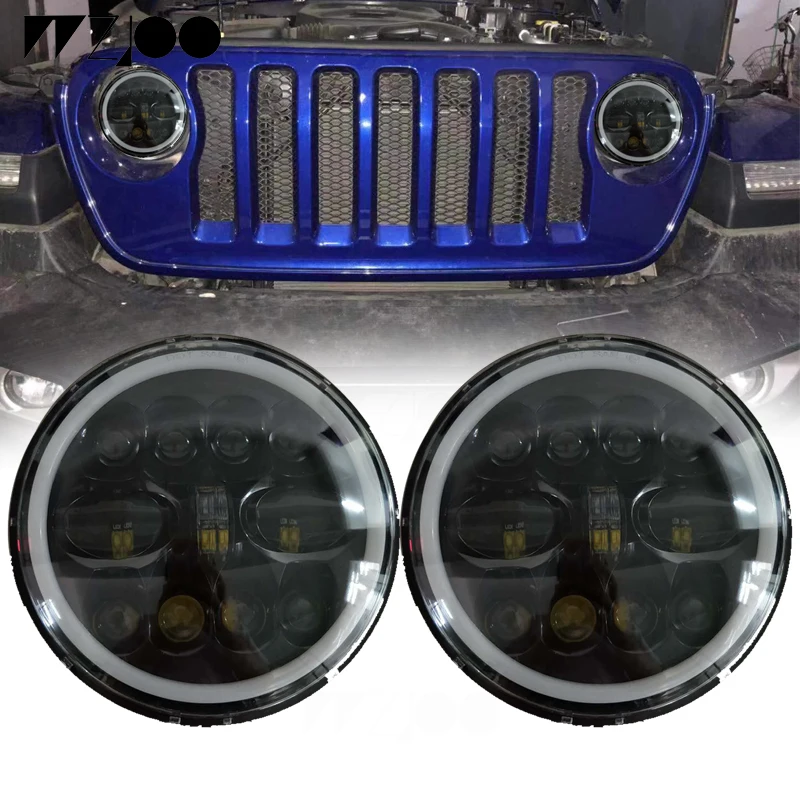 

2xFor Lada Niva 7inch Led Headlight Hi/Low Beam Light Halo Angle Eyes DRL Headlamp For Jeep Wrangler Off Road 4x4 suzuki samurai