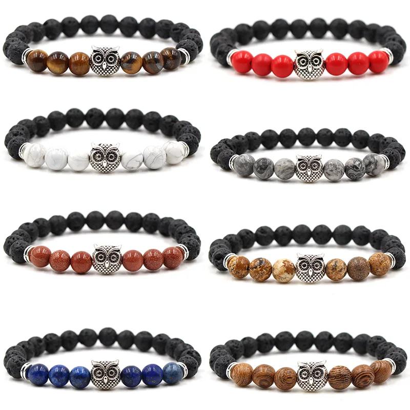 

Owl Bracelet Owl Buddha Bead Bracelets Bangles Charm Natural Stone Bracelet yoga Jewelry Men Women Valentine's Day Gift