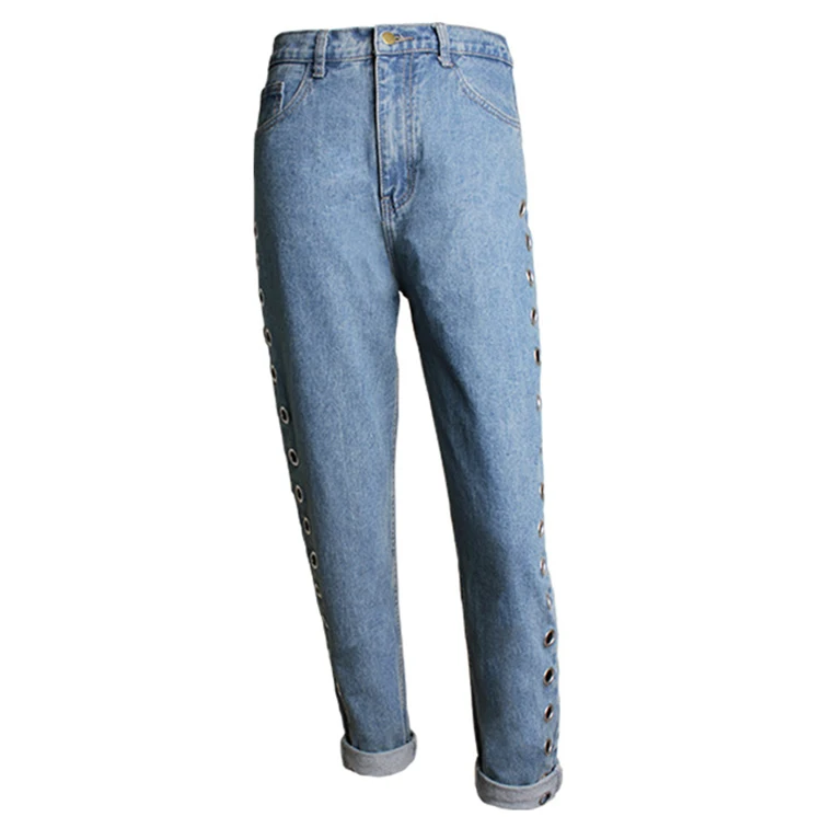 Выбеленные женские джинсы для женщин в стиле бойфренд с высокой талией, повседневные джинсы больших размеров для мам, винтажные обтягивающие джинсы для женщин - Цвет: Light blue