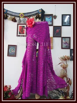 

tribal fusion Belly dance pants Lace Gothic Tribal Belly Dance flare Pants with skirt DB59-62