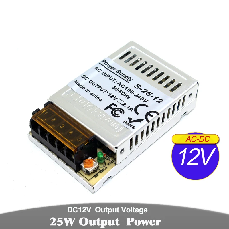 

ultrathin 12V 2.1A 25W Switching power supply Driver For LED Light Strip Display AC100-240V to DC12V SMPS