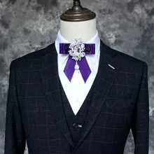 PYJTRL британский джентльмен Роскошная рубашка с кристаллами галстук-бабочка для свадьбы банкета мужская одежда аксессуары горный хрусталь галстук воротник цветок