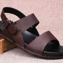 Летние мужские кожаные сандалии с пряжкой на ремешке дышащие туфли с мягкой подошвой пляжная кожаная обувь